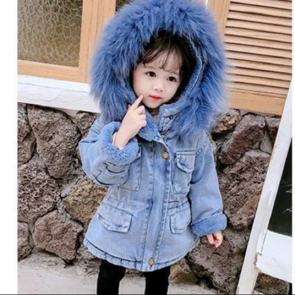 Blue Holly Oversized Denim Fur Hooded Winter Coat Jacket - Picture 5 of 12